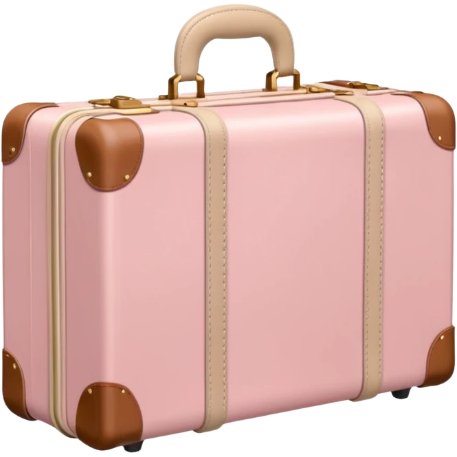 Pastel pink suitcase with beige leather handle, minimal background emoji