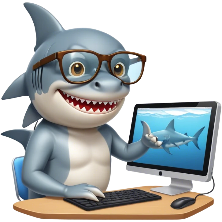 shark with glasses programming on a computer emoji