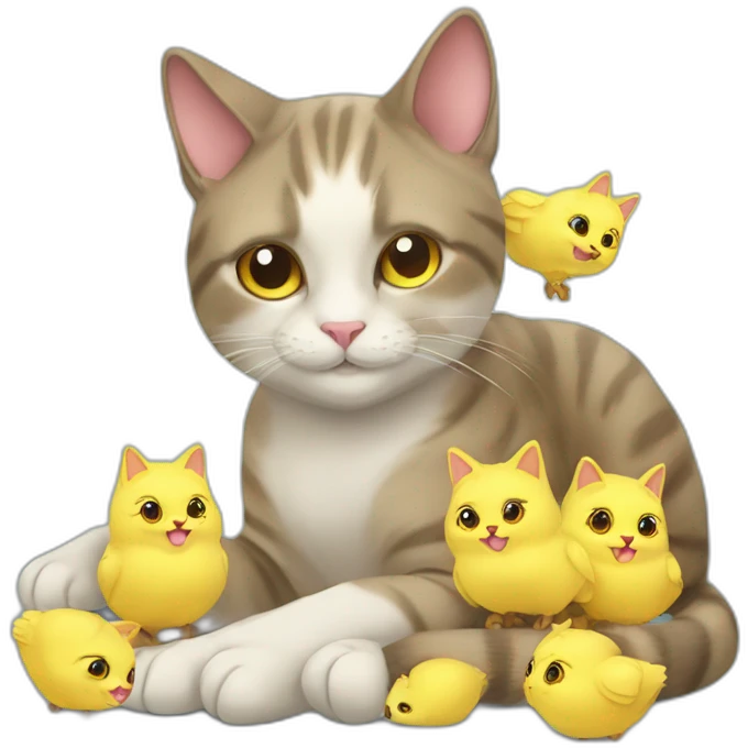 Cat pampering own chicks emoji