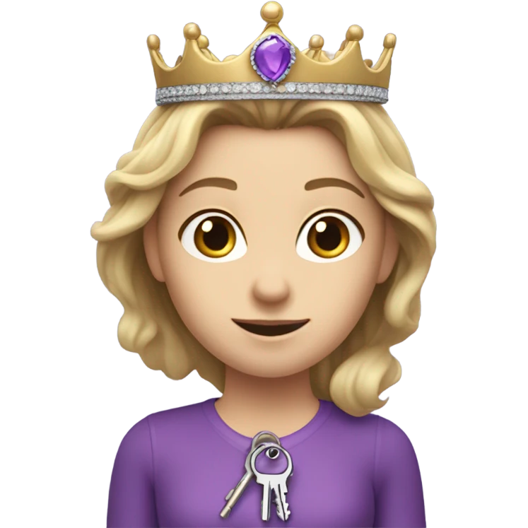 Caucasian Heidi wear purple holding key and wearing a crown emoji