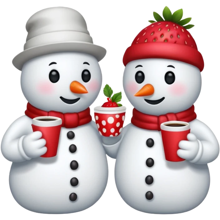 snowmen holding strawberry and coffe emoji