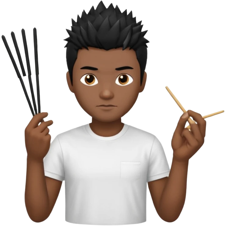 Make it a vietnamese male with spiky black hair holding only ONE pair of chopsticks in one hand, t-shirt emoji