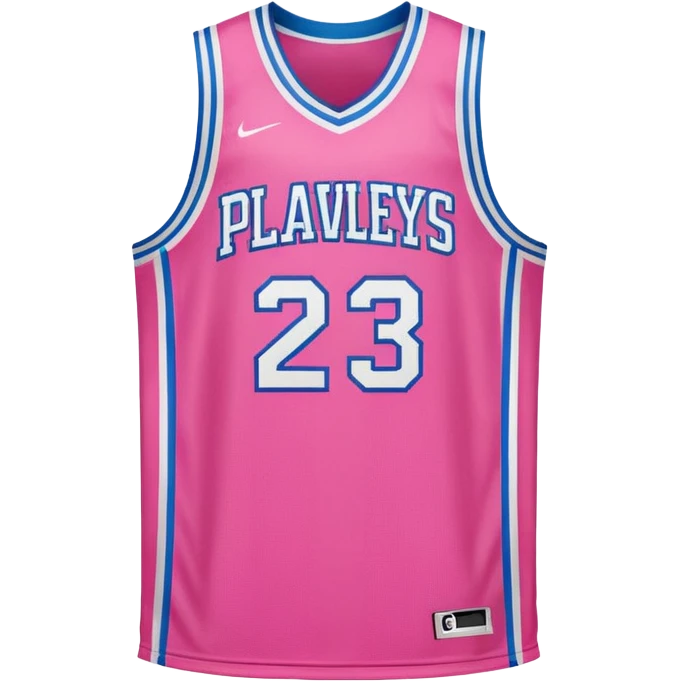 pink basketball jersey with the text PLAVLEYS 23 and a logo emoji