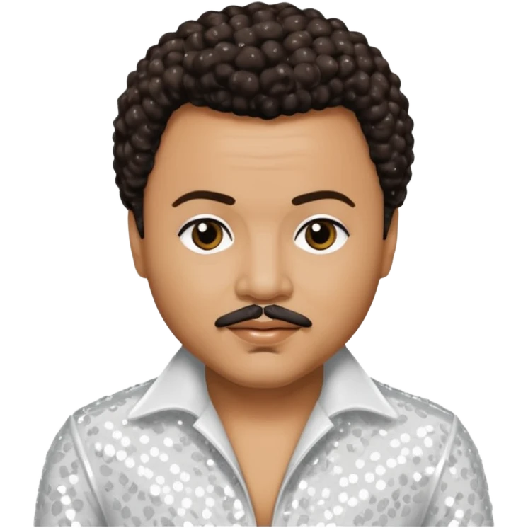 Howard Hewett with dark brown jeri curl hair, white sequin outfit emoji
