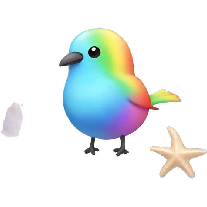 Rainbow kawaii small bird with pastel sea shells   emoji