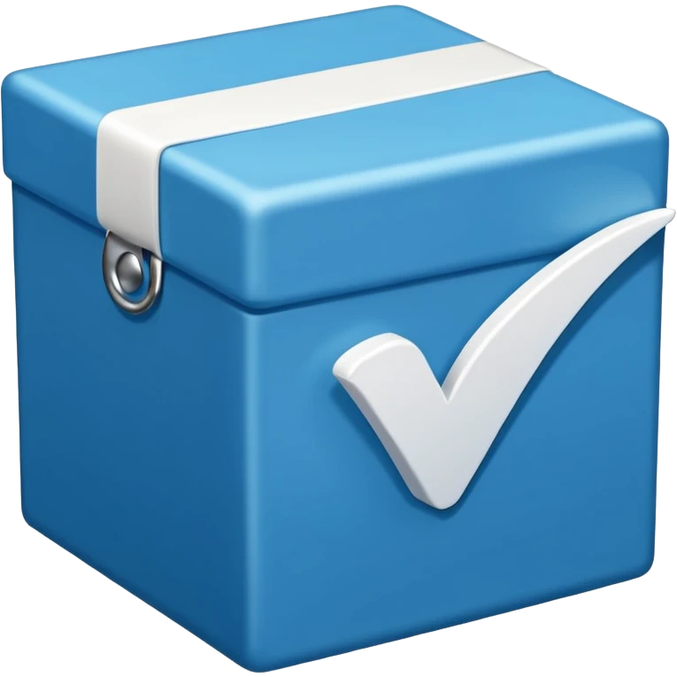 Blue box with a white check mark in the middle of the blue box that is a little bit tilted to the right  emoji
