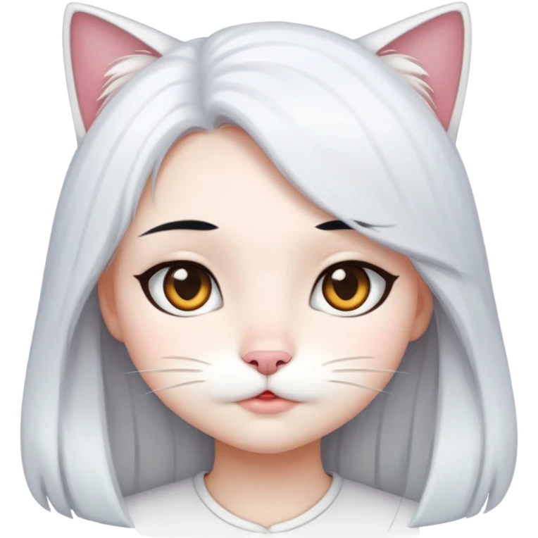 black hair girl with white long hair cat emoji