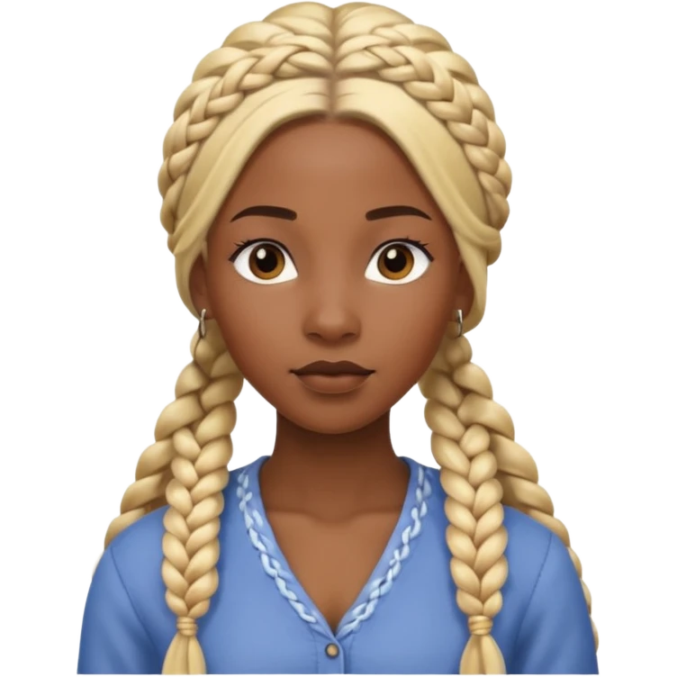 Portrait of a black-skinned woman with long blond braided hair, styled in thick braids, smooth skin, confident expression, front-facing, soft lighting, clean background emoji