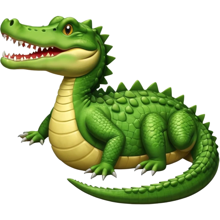 Crocodile  laying down with tail over its back with its mouth alittle open emoji