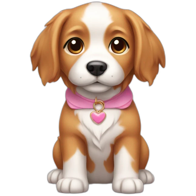 Caramel and white puppy with long hair wearing a pink dress emoji