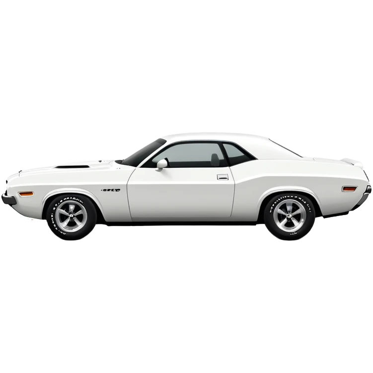 Pure white 1971 Dodge Challenger muscle car, completely white paint, no stripes, side angle view, minimalist Apple iOS emoji style, classic car from Death Proof movie emoji