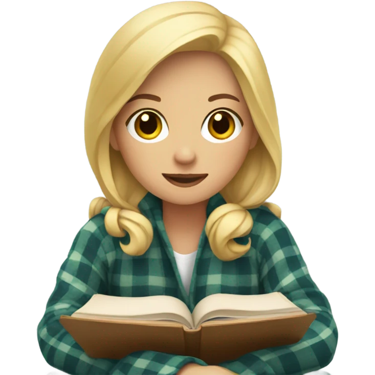 Blonde girl with plaid blanket holding a book emoji