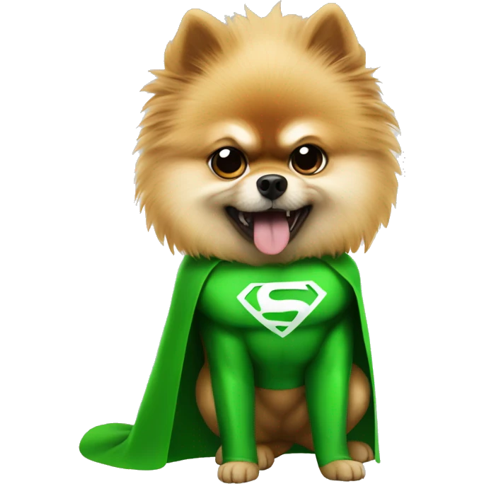 angry pomeranian in green superhero suit emoji