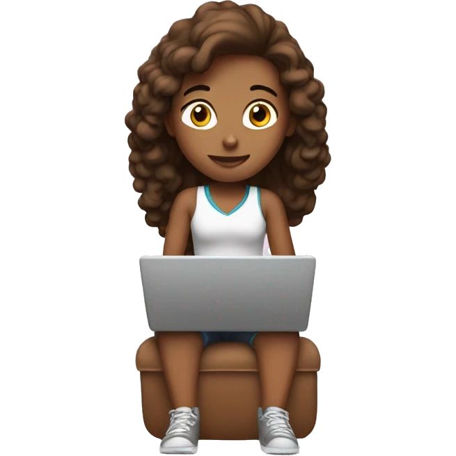 brown air girl sittting with laptop emoji