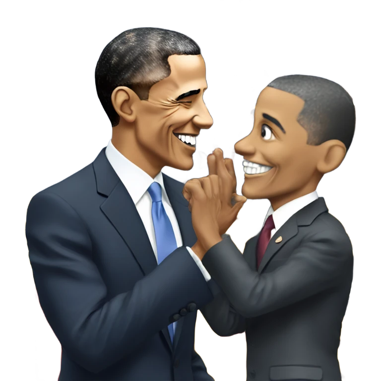 Guy on the moon touching Barack Obama emoji