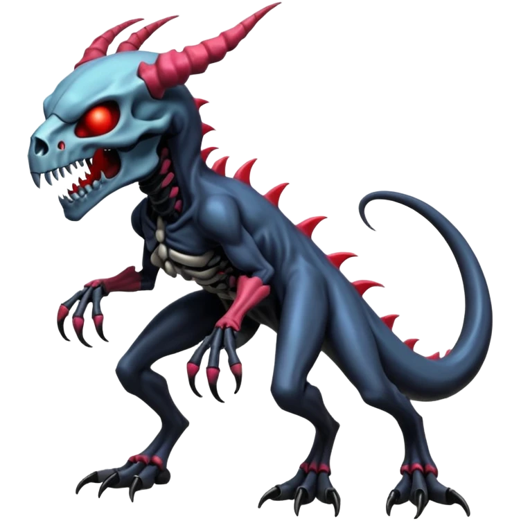 Shiny Horned Futuristic Badass Demonic Spectral Dusky Spooky Skull-faced Cool Hot Stylish Handsome Alien-Salandit-Venom-Darkrai-Genesect-Fakémon-fusion (full body) emoji