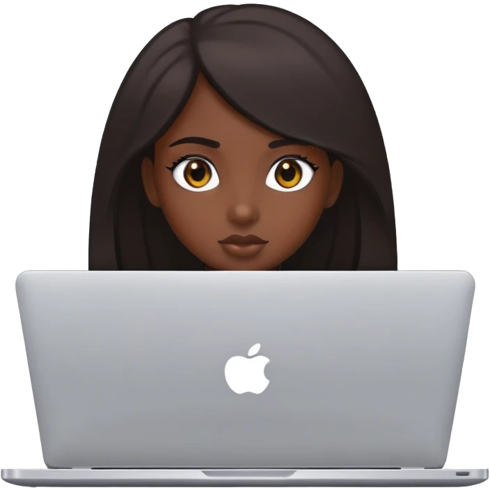 Chica de piel ojos negros morena con una laptop emoji