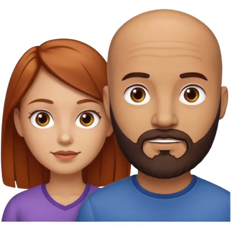 Couple. A bald man with dark brown beard and a girl with light skin. She is a redhead and has dark yellow brown auburn hair. Different skincolor. She has very light skin. emoji
