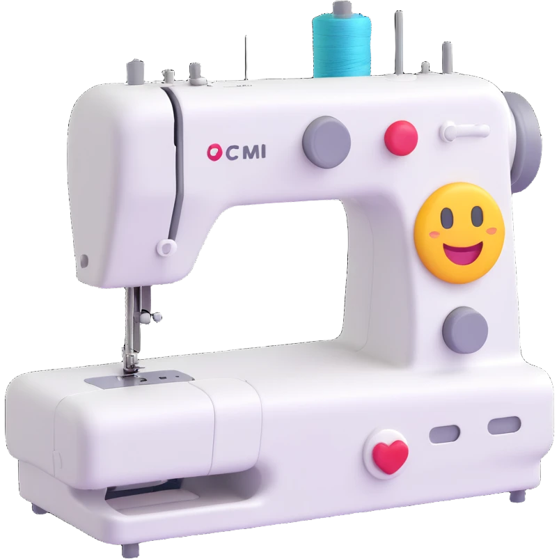 sewing machine, 3D emoji style, friendly and smooth emoji