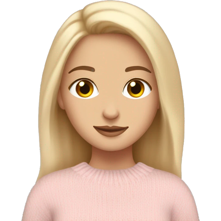 Pretty brown eyed white girl with light pink sweater reading cozy emoji