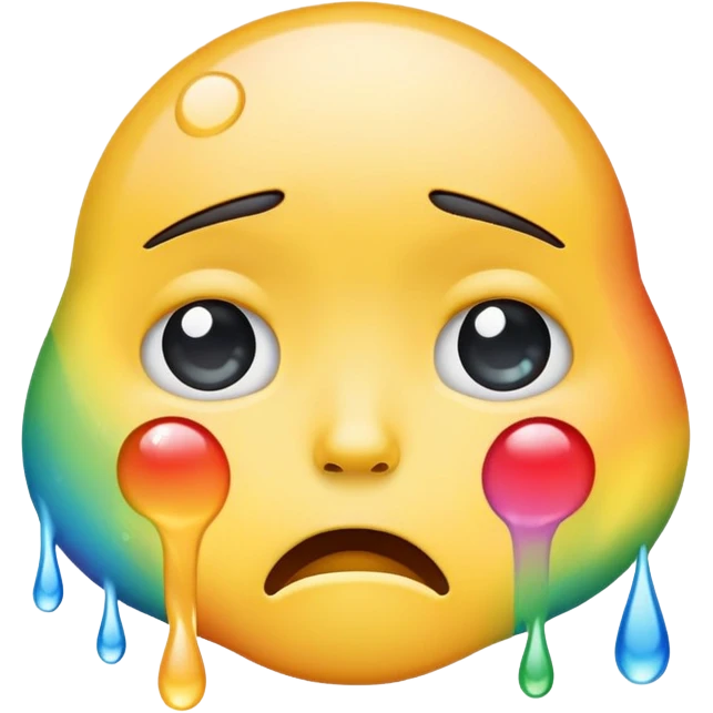 classic yellow crying face emoji with rainbow colored tears emoji