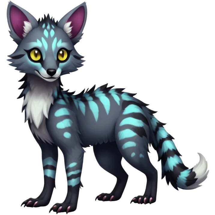 Feral Rare Fantasy dark vibrant Vernid-Sergal-Genet-species-animal-creature by LiLaiRa, random markings, tufted ears, full body, 4 legs emoji
