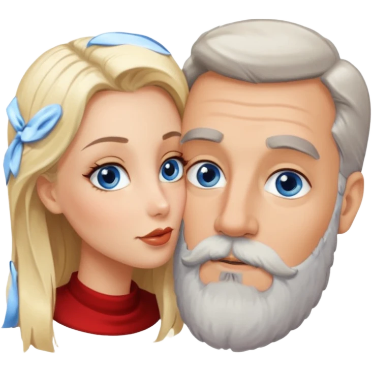 Man with hazel eyes and gray beard smooching sexy  blonde blue-eyed  woman emoji
