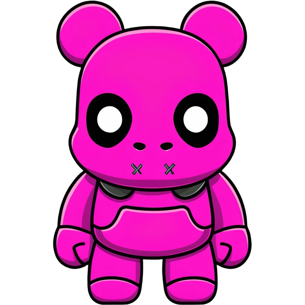 Cool Bearbrick toy wearing a pink balaclava with KAWS signature X eyes visible through the mask openings emoji