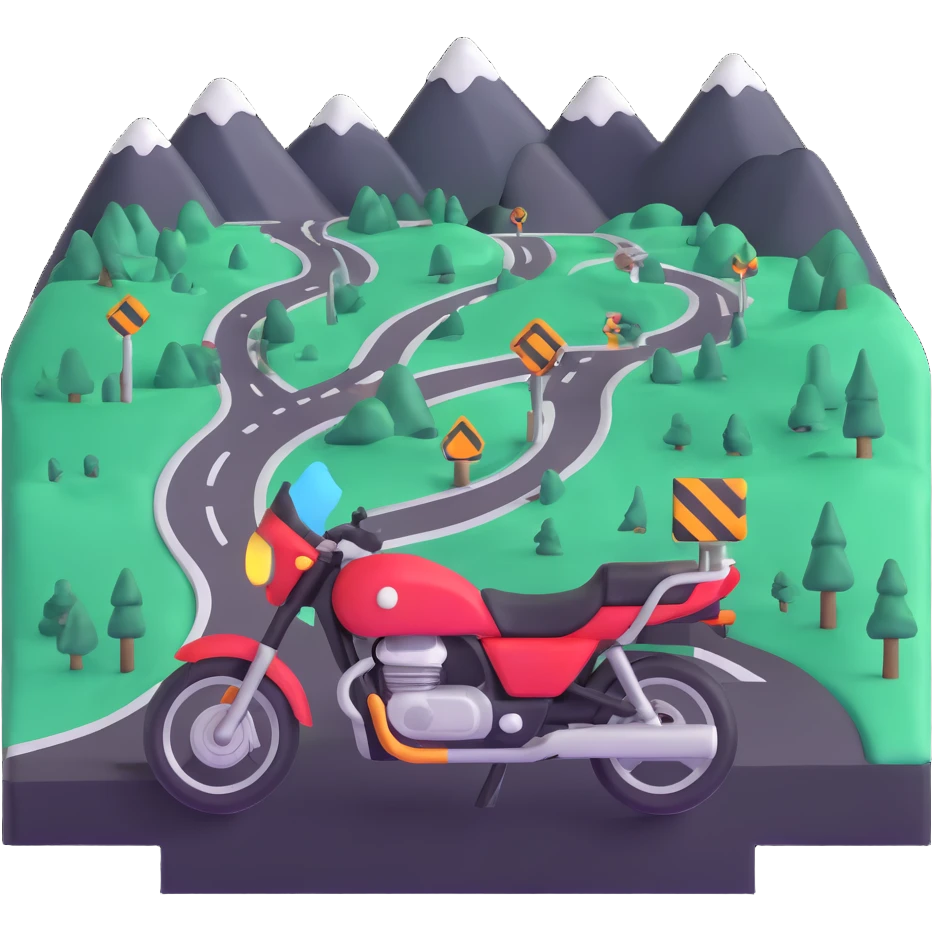 motorcycle route map with checkpoints and scenic views emoji