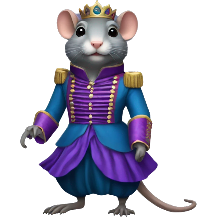 Nutcracker Rat Queen in blue jacket with purple sash and Black skirt emoji