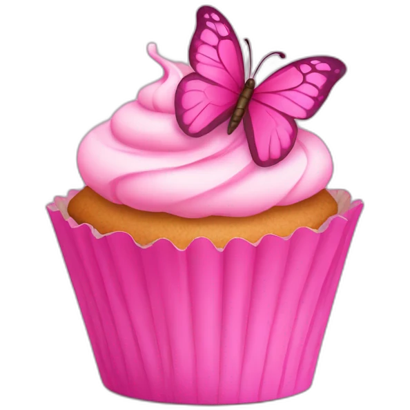 Happy pink cupcake with a pink butterfly  emoji