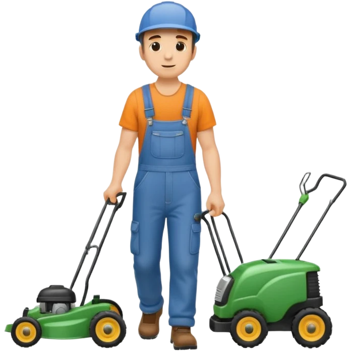 Maintenance worker
with lawnmower, full body, walking emoji