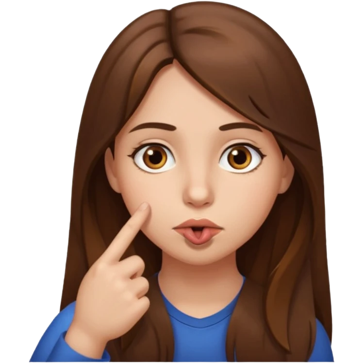 Emoji Fille cheveux long et brun yeux brun avec un doigt dans la bouche  emoji