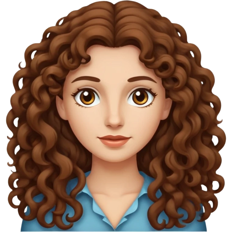 caucasian woman with long curly brown hair and brown eyes emoji