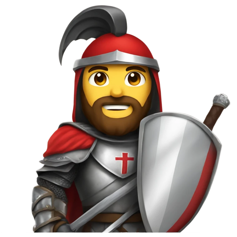 make an emoji like this 🧙🏻‍♂ but instead the guy without a beard and also wearing "Crusaders" clothing and a helmet plus with a sword and shield
make sure there is the crusaders flag on the armour 
 emoji