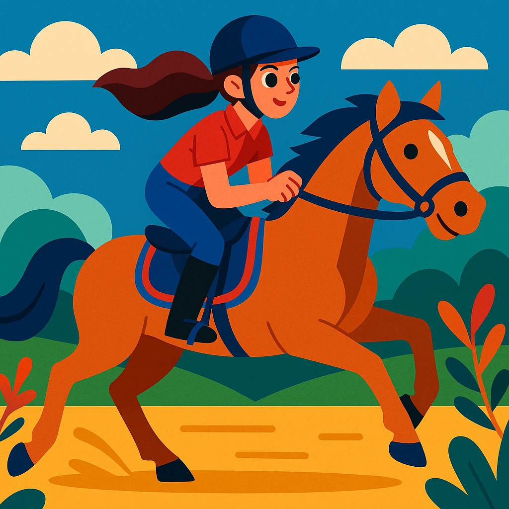 equestrian girl riding a horse, vibrant and dynamic emoji