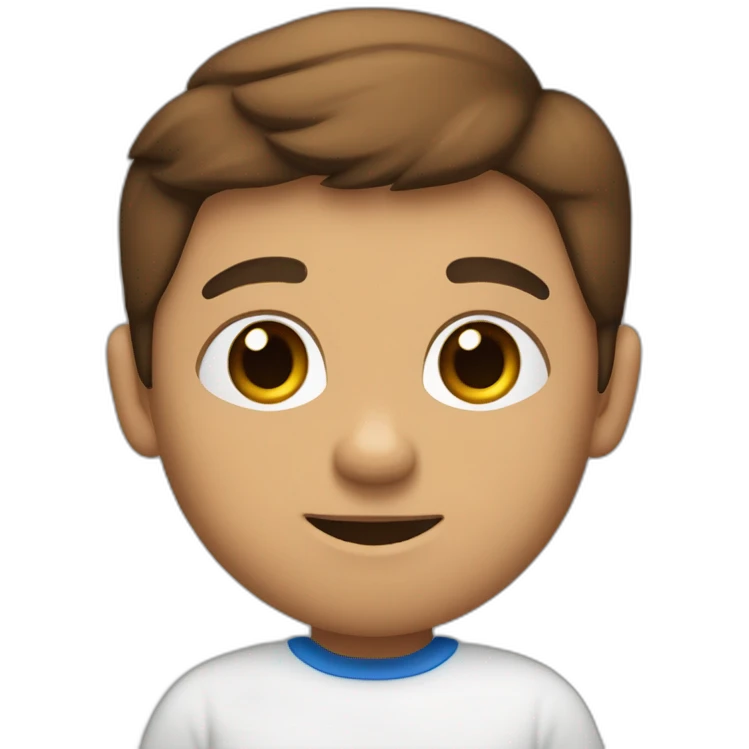 Niño con ojos de color azules, color castaño, piel blanca, barba de color marron. emoji