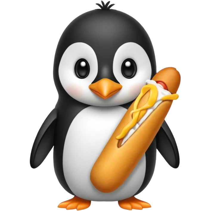 Penguin eating corn dog emoji