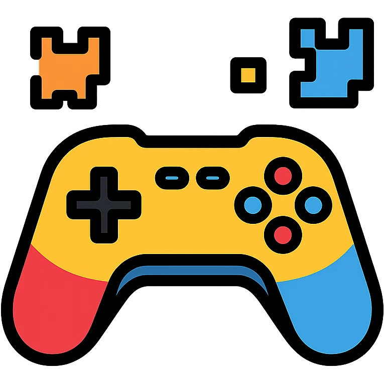 game controller and pixel elements, bold colors, modern gaming website logo emoji