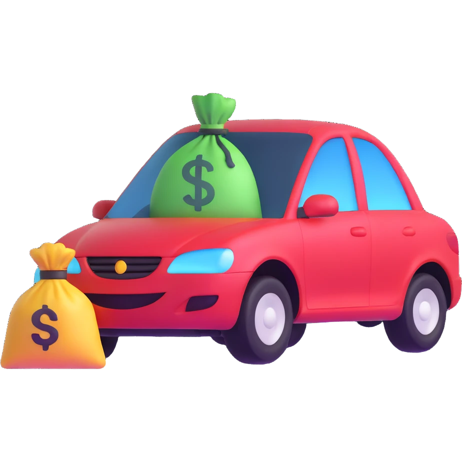car with a money bag and smiling face, showing financial success emoji