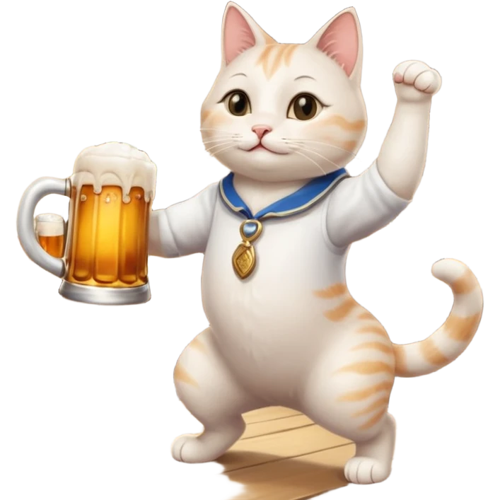 Eine tanzende Katze mit einem vollem Bierkrug im Wirtshaus. Mit musik emoji