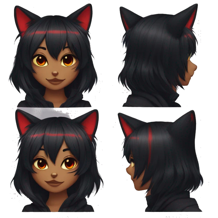 Anthro Edgy Cool Beautiful Black Cat-Fursona with Emo Hair-bangs with Red Streaks emoji