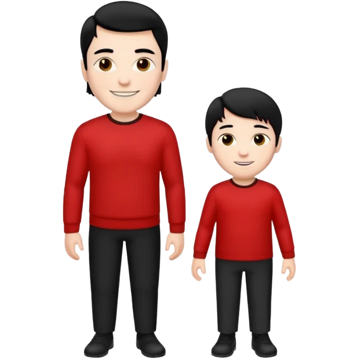 make a father and a son. both with straight black hair. both have white skin. they have to be wearing black and red clothes. there are only two people. they're happy. only a father and ONE son. emoji