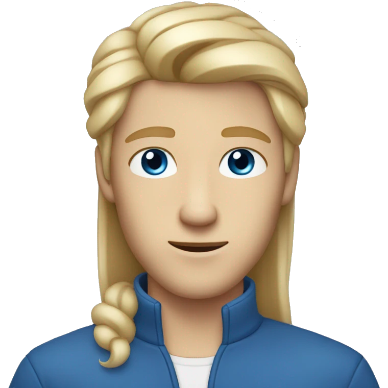 ash- blonde guy with straight heair, blue eyes and roundish face emoji
