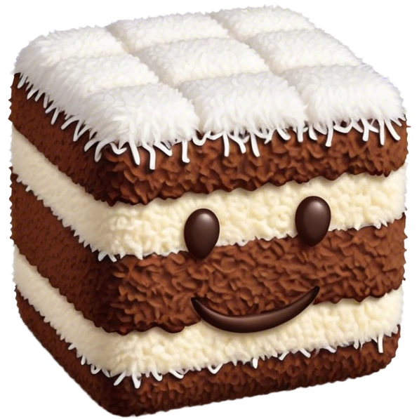 Cinematic Realistic Lamingtons Dessert Emoji, depicted as soft sponge squares coated in chocolate and coconut rendered with mouth‚Äêwatering detail and vibrant lighting. emoji