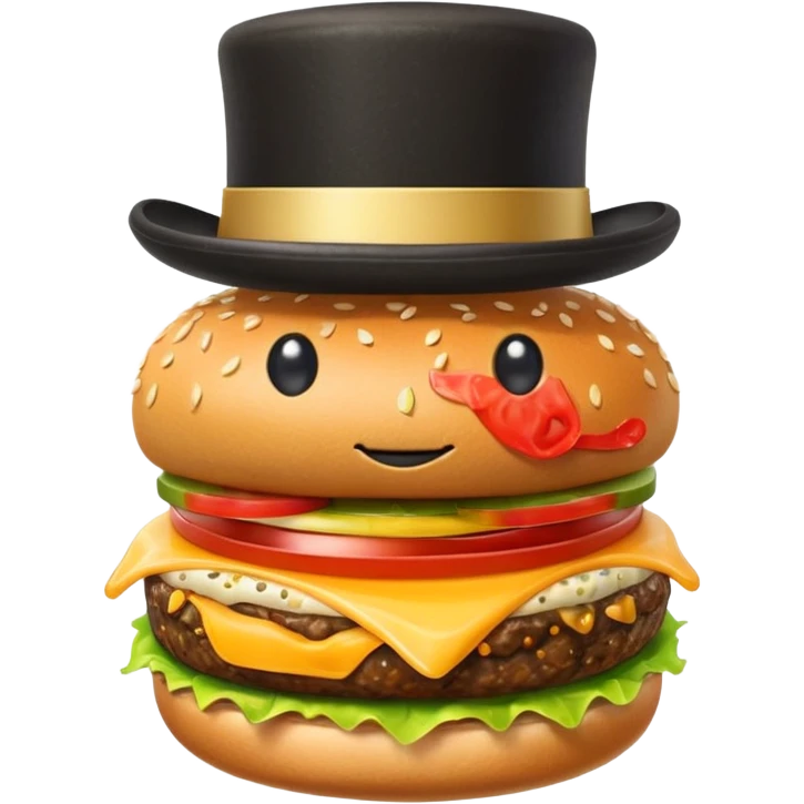 A burger with a top hat emoji