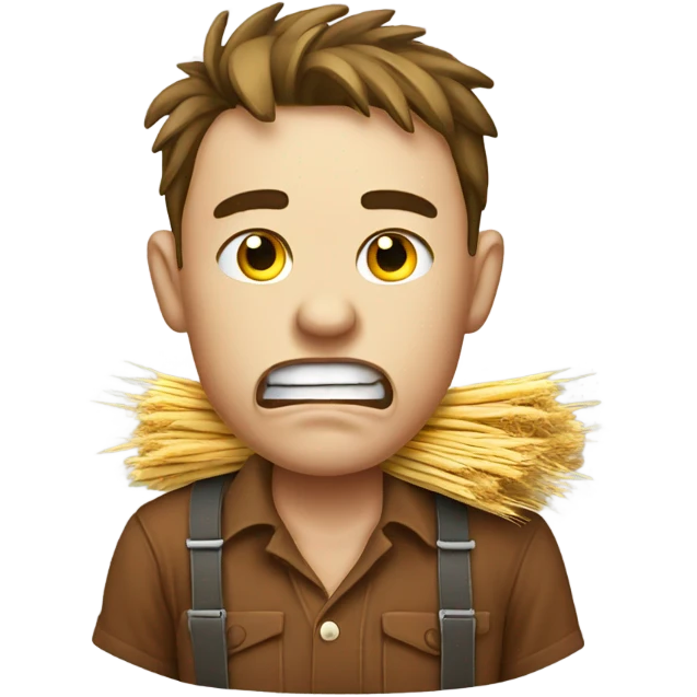 Emoji face with hay in mouth country boy angry emoji