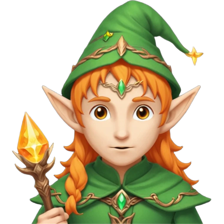 Orange Haired Elf, old Mage elf with glowing orange staff emoji