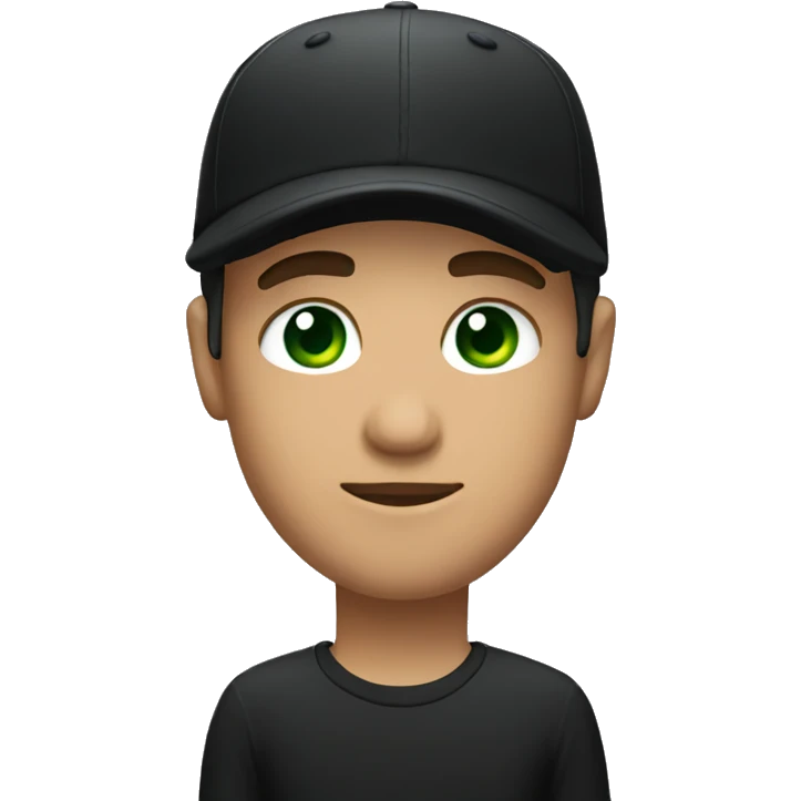 Guy in black cap with green eyes emoji