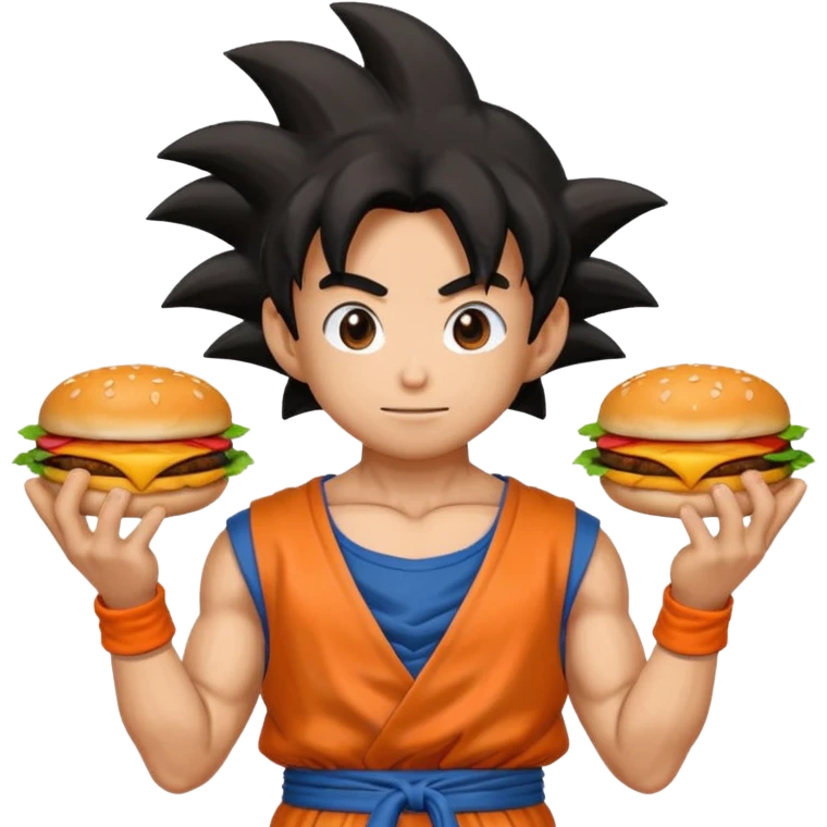 Goku holding a patty in his hands, emoji style emoji
